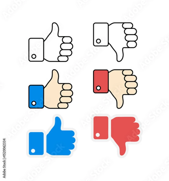 Obraz thumbs_upThumbs up and thumbs down emblems. Like and dislike icons set. Vector illustration.