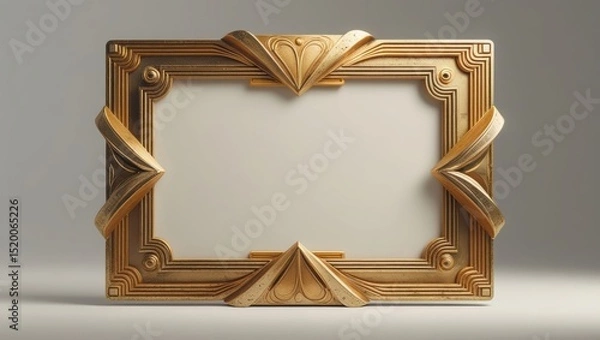 Obraz gold picture frame, An empty decorative frame in art deco style with a gold finish and geometric ornament. Perfect for design, decoration, and templates.