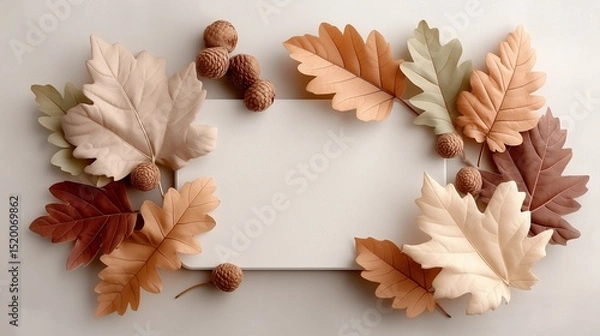 Obraz  Autumn Leaves And Acorns Create A Warm Frame Fall Season Presents A Beautiful Natural Border