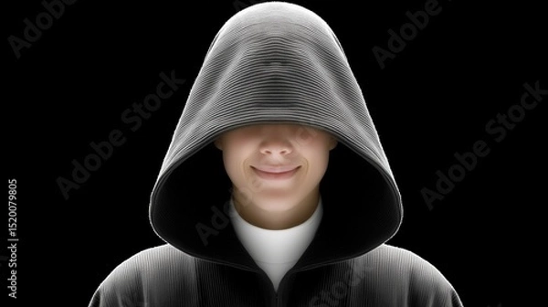 Obraz  Mysterious Figure Smiles From Dark Shadow Hooded Person Reveals Pleasant Expression