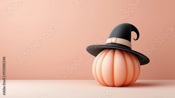 Obraz Pumpkin Wears A Classic Witch Hat For Halloween Orange Pumpkin Celebrates With A Festive Hat