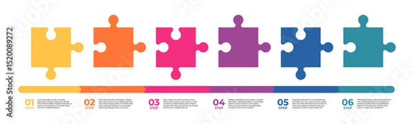 Fototapeta Business infographic template with puzzle pieces. Timeline concept for presentation, report, infographic, and business data visualization. Puzzle elements with space for text. Vector
