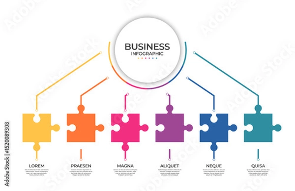 Fototapeta Business infographic template with puzzle pieces. Timeline concept for presentation, report, infographic, and business data visualization. Puzzle elements with space for text. Vector