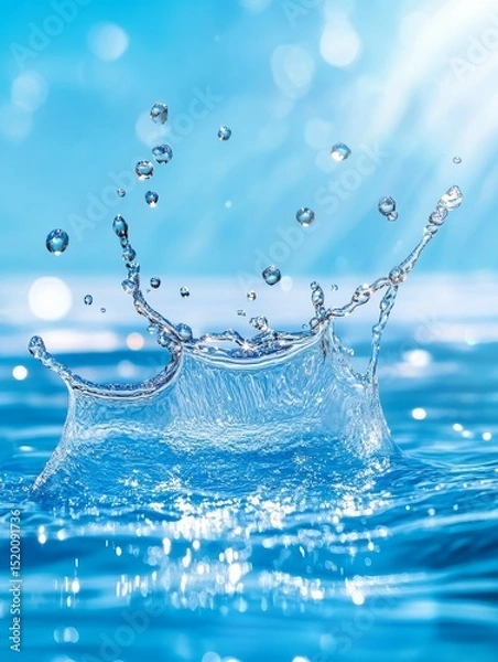 Obraz Water Splashing Beauty - A stunning close-up of a water splash, showcasing the intricate details and vibrant blue hues. Perfect for themes of purity, freshness, and nature