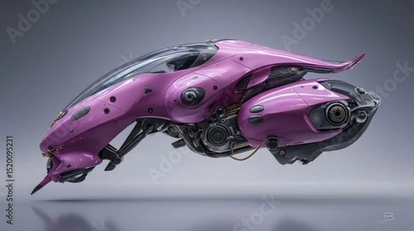Fototapeta Futuristic pink hovercraft showcasing advanced technology and sleek design.