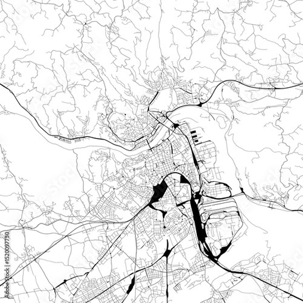 Fototapeta Monochrome city map with road and train network of	