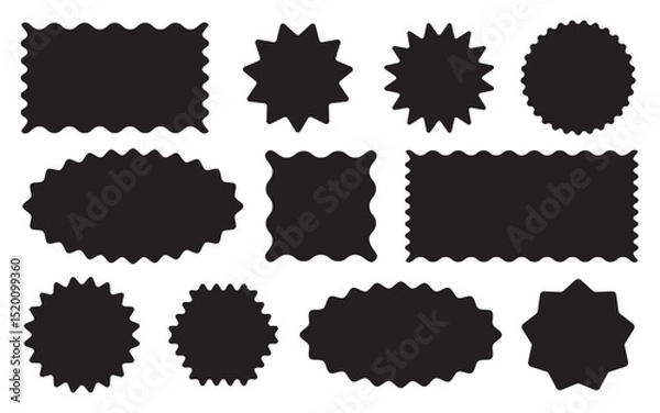Fototapeta Retro Badge Label Wavy Edge Rectangle, Oval, Circle Black and White Set. Abstract Elements for Label, Badge, Template, Web Design and Social Media