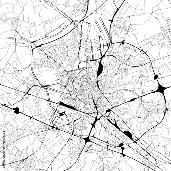Fototapeta Monochrome city map with road and train network of	Gent, Belgium