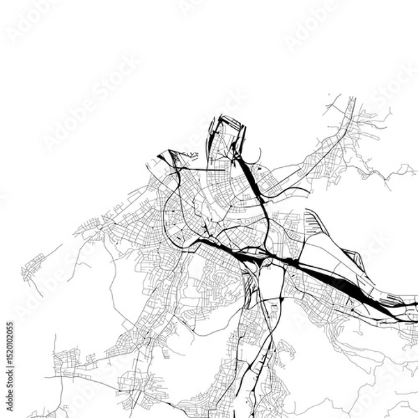 Fototapeta Monochrome city map with road and train network of	Basel, Switzerland