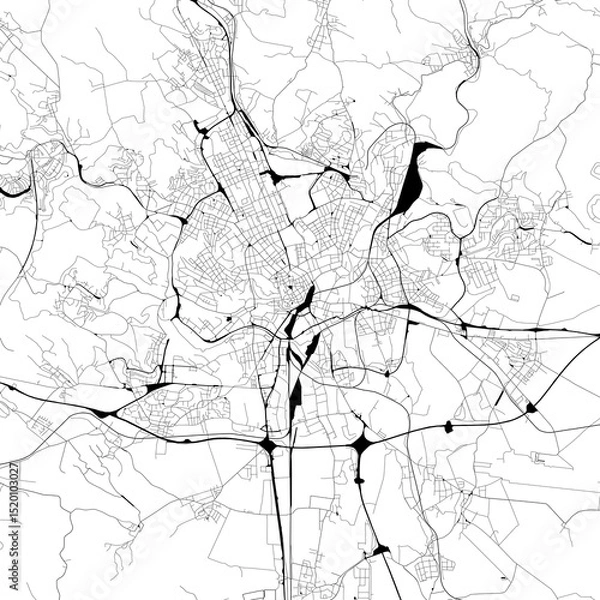 Fototapeta Monochrome city map with road and train network of	Brno, Czechia