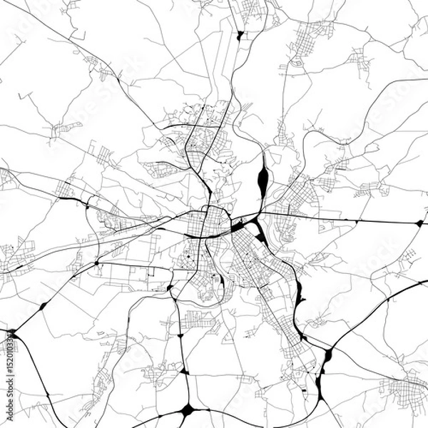 Fototapeta Monochrome city map with road and train network of	Plzen, Czechia