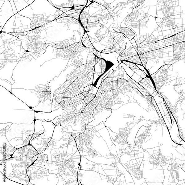 Fototapeta Monochrome city map with road and train network of	Stuttgart, Germany