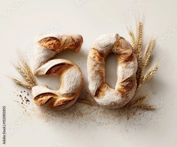 Obraz Brot in Form der Zahl 50 mit Ähren – Feierliches Jubiläum