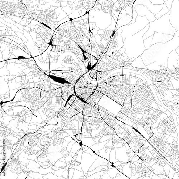 Fototapeta Monochrome city map with road and train network of	
