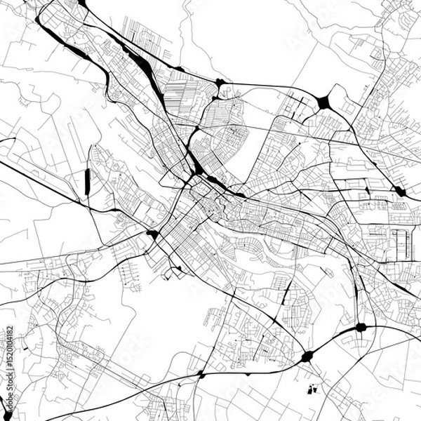 Fototapeta Monochrome city map with road and train network of	