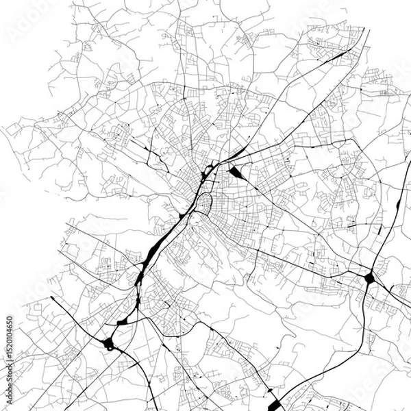 Fototapeta Monochrome city map with road and train network of	Bielefeld, Germany