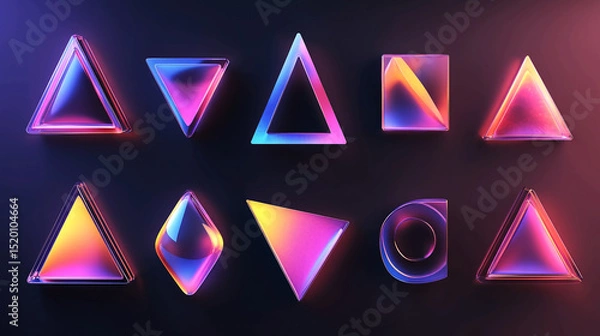 Obraz Abstract holographic shapes triangles squares circles design wallpaper background render illustration art