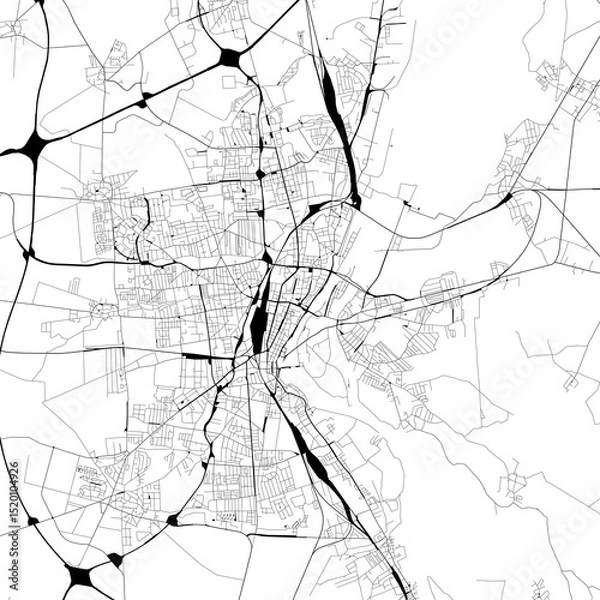 Fototapeta Monochrome city map with road and train network of	Magdeburg, Germany