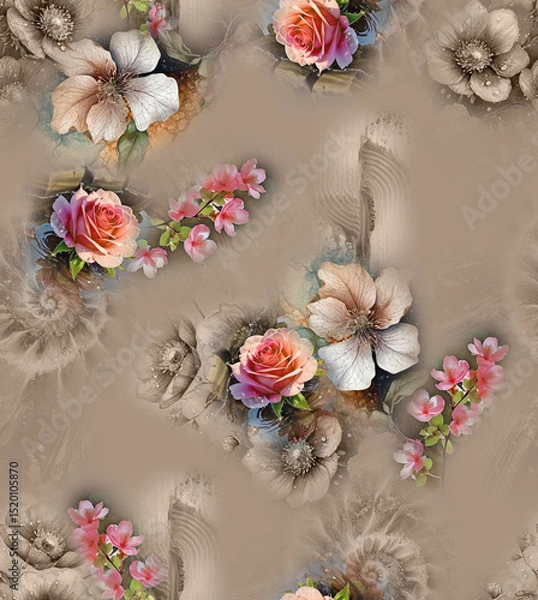 Obraz Modern floral repeat pattern with abstract style flowers
