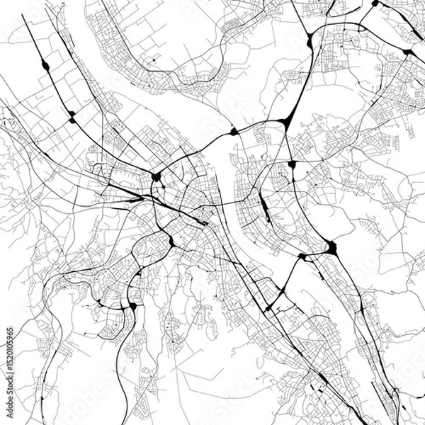 Fototapeta Monochrome city map with road network of	Bonn, Germany