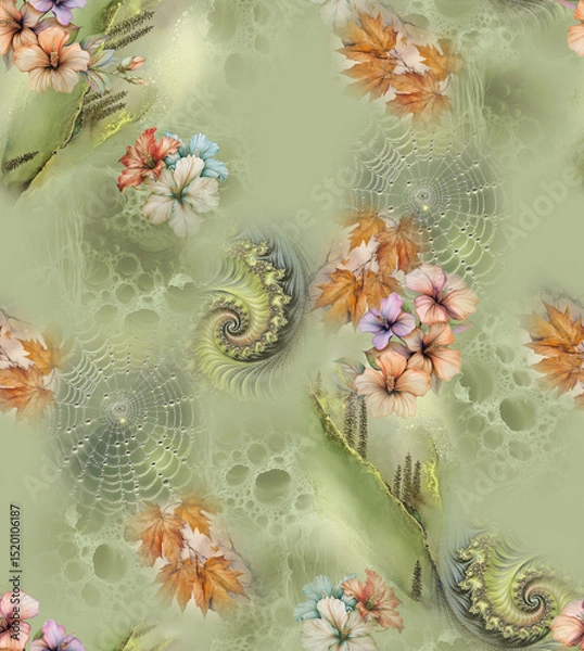 Fototapeta Modern floral repeat pattern with abstract style flowers
