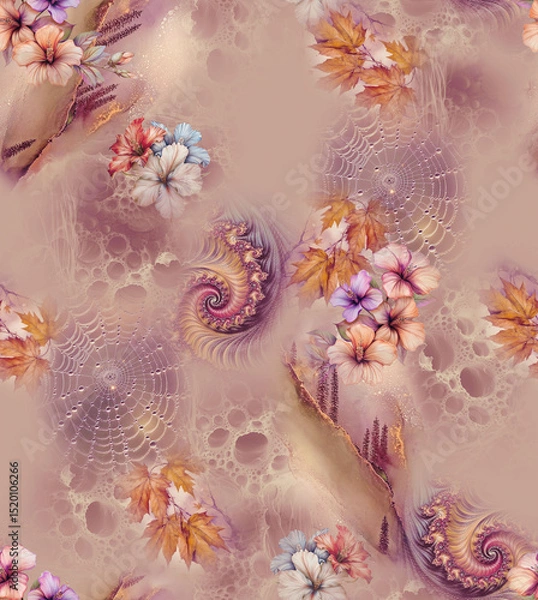 Fototapeta Modern floral repeat pattern with abstract style flowers
