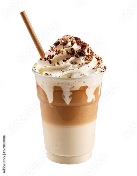 Fototapeta latte with ice cream in plastic cup isolated on transparent background, png
