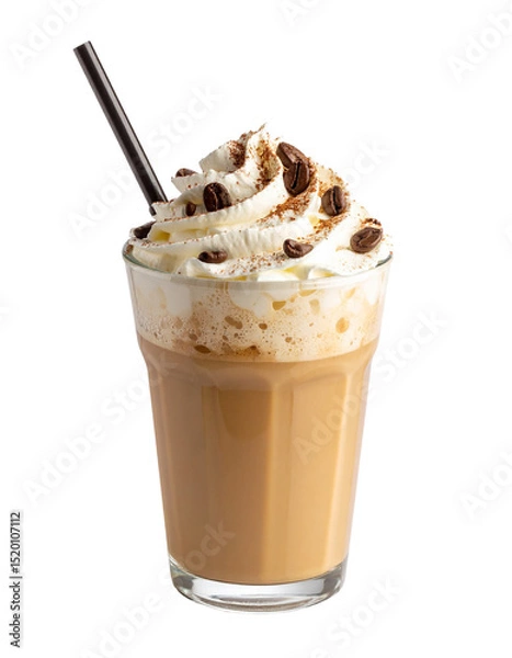 Fototapeta latte with ice cream in plastic cup isolated on transparent background, png