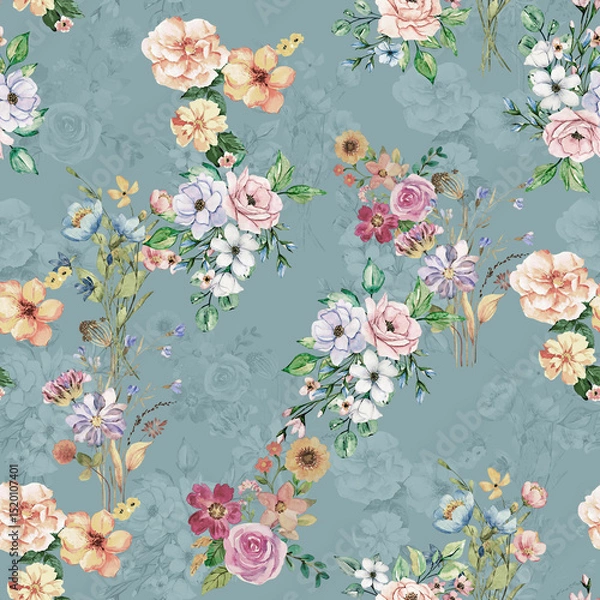 Obraz Modern floral repeat pattern with abstract style flowers
