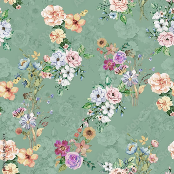 Obraz Modern floral repeat pattern with abstract style flowers
