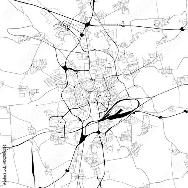 Fototapeta Monochrome city map with road network of	