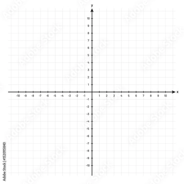 Fototapeta Cartesian coordinate system. Blank Cartesian coordinate system in two dimensions with X and Y axes. Black grid with axes for a math graph. Vector