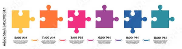 Fototapeta Business infographic template with puzzle pieces. Timeline concept for presentation, report, infographic, and business data visualization. Puzzle elements with space for text. Vector
