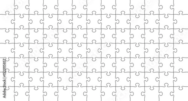 Fototapeta Blank puzzle template. Jigsaw game with outline puzzle pieces. Horizontal mosaic background with puzzle pieces. Vector