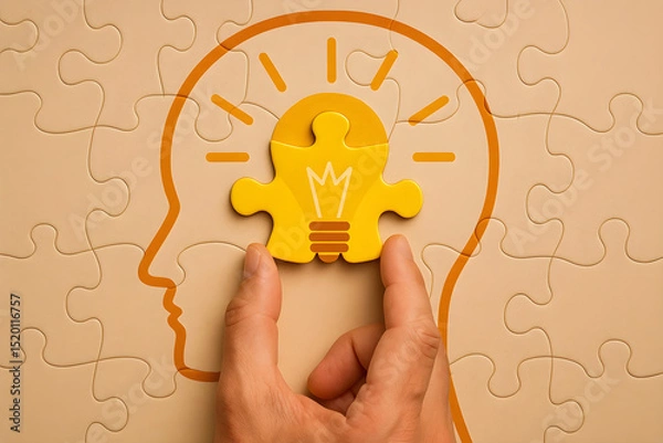 Fototapeta Puzzle idea concept solving problem innovation creativity thinking brain solution strategy 