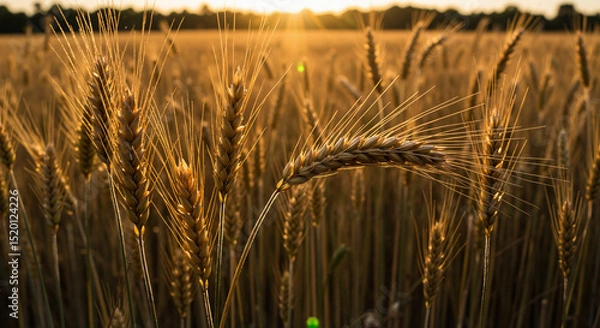 Obraz Wheat field glowing in sunlight during golden hour  