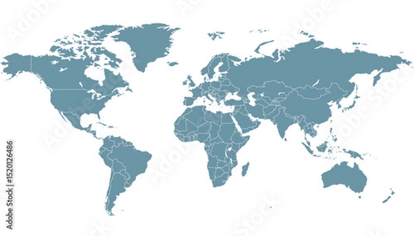 Fototapeta World map. Grey modern vector map. Silhouette map