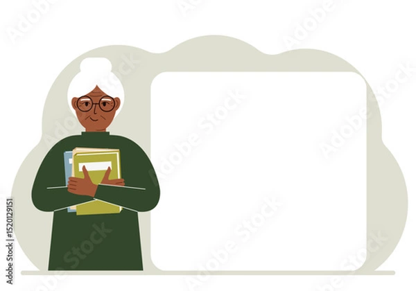 Fototapeta A woman holds a stack of books in his hands. Knowledge or education for future work, personal improvement, reading list. Vector flat illustration