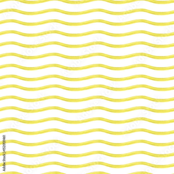 Fototapeta Seamless watercolor pattern with wavy horizontal yellow stripes isolated background. Hand painted sunny brush strokes illustration for modern textiles, wall decor, fashion and cheerful packaging