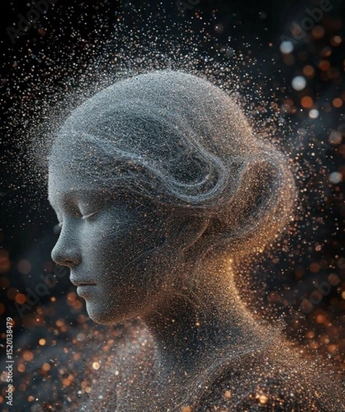 Fototapeta A detailed statue of a womans head, made from intricate particles