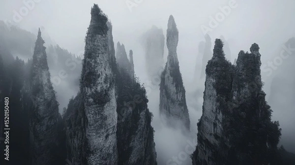 Fototapeta Jagged spires creating a labyrinth of stone and forest in the heart of Zhangjiajie