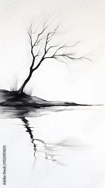 Obraz Bare tree reflecting on tranquil water.