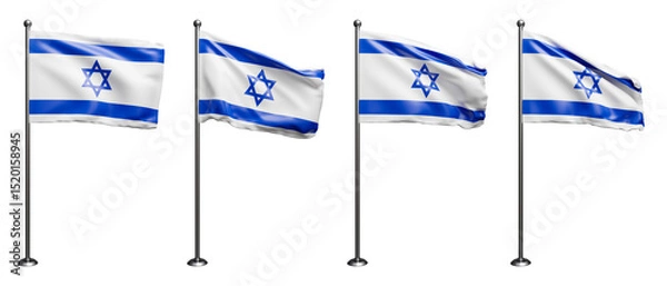 Fototapeta Set of realistic Israel flags. flags isolated on White background. Templates of flags for decoration Israel events. . 3d render