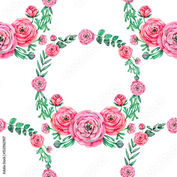 Fototapeta Sweet pink flower watercolor seamless pattern. Soft pastel colors water color seamless pattern for beauty products or other.