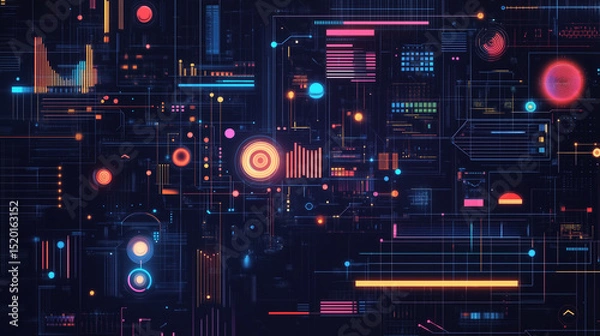 Obraz City traffic lights glowing at night with digital patterns and technology-inspired elements in a futuristic data-themed design