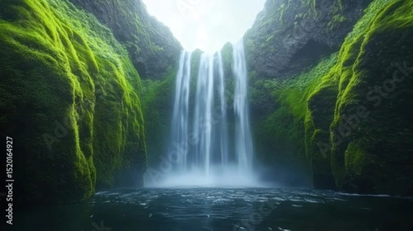 Fototapeta Serene Mossy Waterfall Cascading into Still Pool