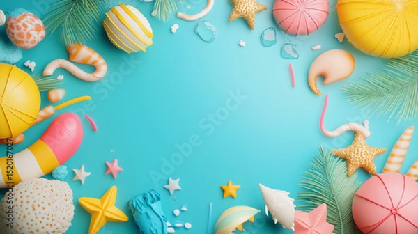 Obraz Easter egg and flower frame on a colorful spring background for holiday decoration and greeting card design