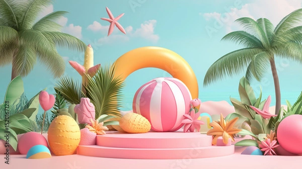 Obraz Easter eggs and colorful spring flowers arranged on grass and beach scenes in a festive seasonal celebration