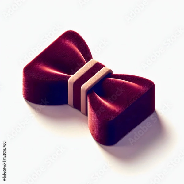 Obraz Stylish burgundy bowtie with cream stripe on white background, perfect for formal occasions