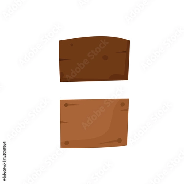 Obraz Cartoon wooden signboards, empty brown planks for text, isolated on background, vector art